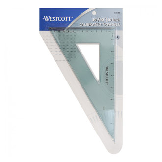 Westcott Scholastic Triangle Ruler, 12, 45 and 90 Degrees with Inking  Edge, Clear 