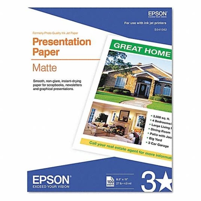 Epson Epson Inkjet  Presentation Paper Matte 8.5"x11" 27 lb 100 sheets