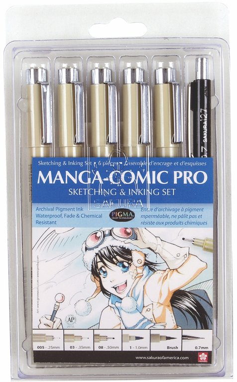 Sakura Pigma Manga Comic Pro Black Pen Set