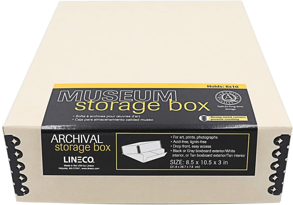 Lineco 14x18 Tan 3 Deep Museum Archival Storage Box Drop Front Design Acid- Free with Metal