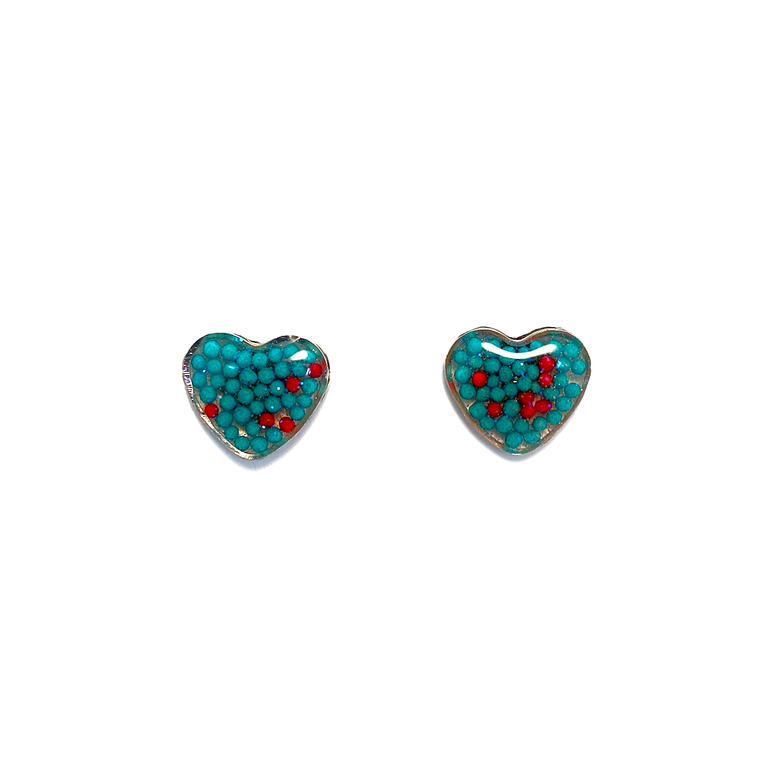 Debbie Tuch Glitterlimes Sprinkle Heart Stud Earrings Turquoise Red Gold