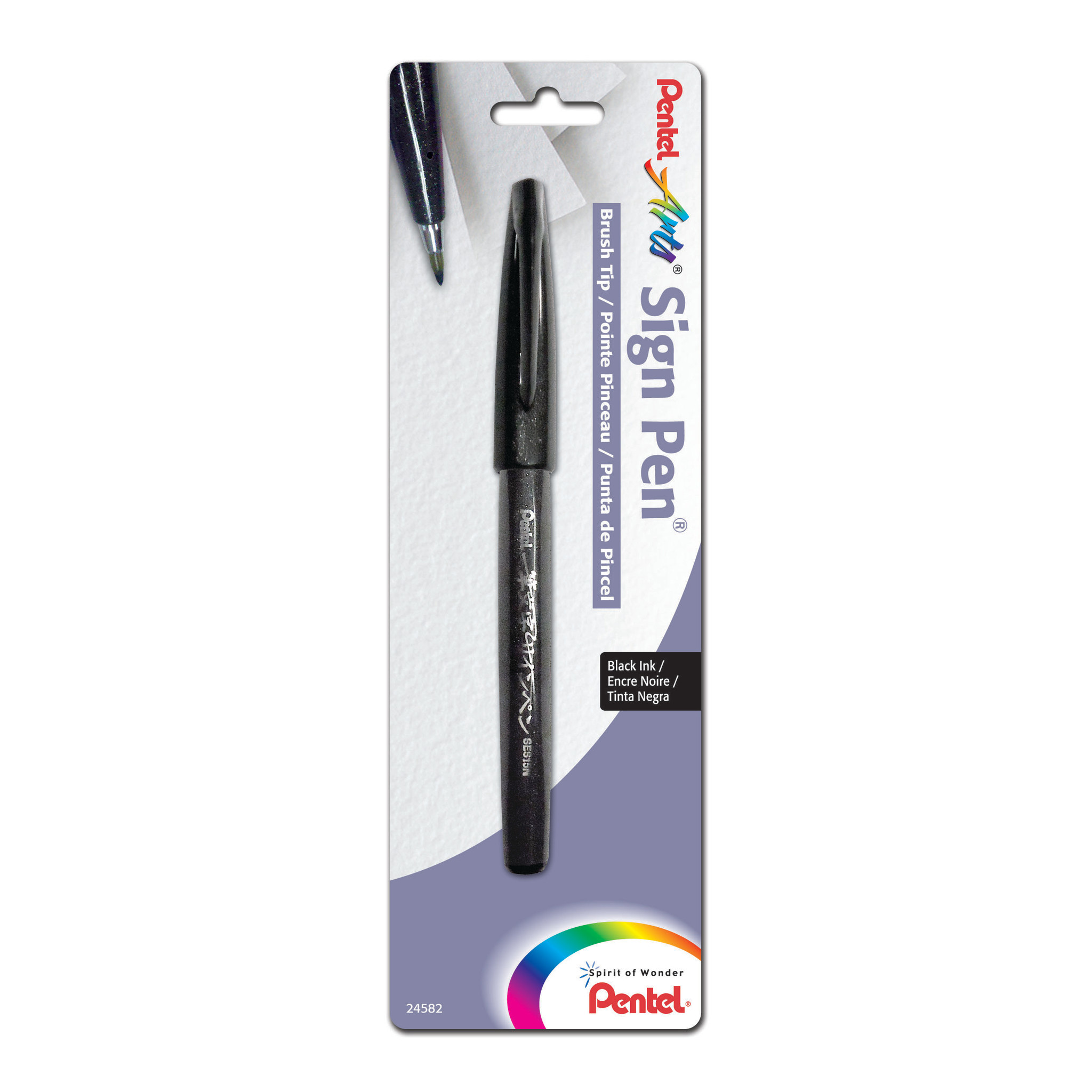 Pentel Brush Pen W/2RFL Med Black :: Art Stop
