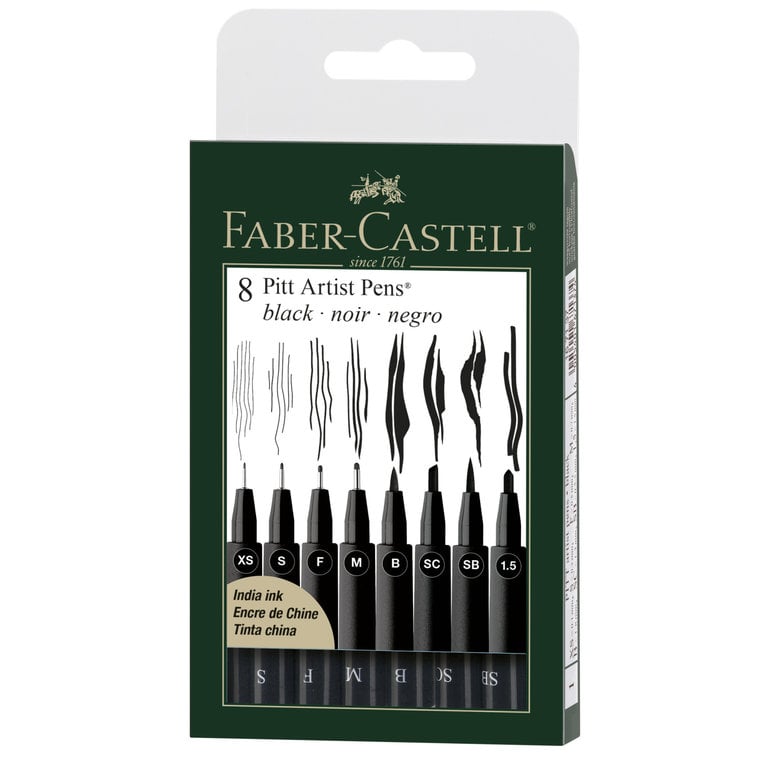 Faber-Castell Faber-Castell Pitt Artist Pen Black 8 Wallet Assorted Nibs Set