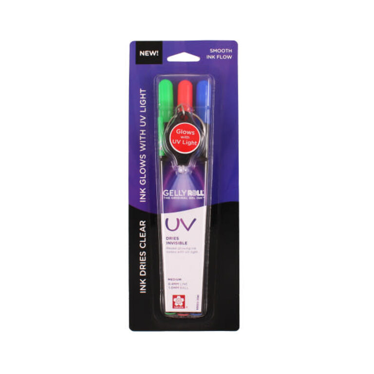 Sakura Gelly Roll UV  4 Piece Set (Red, Blue & Green Pens & UV Keychain Light)