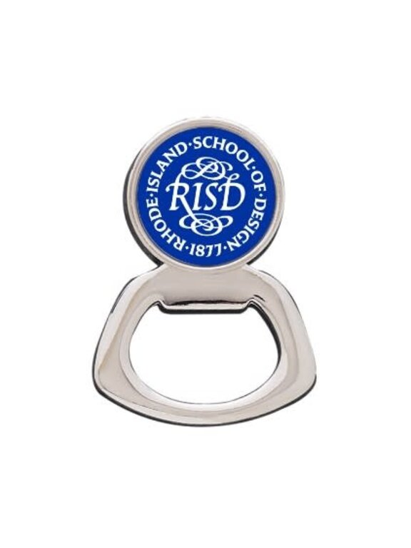 RISD Medallion Bottle Opener Magnet Silver Royal/White