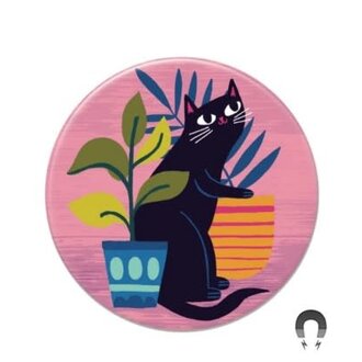 Allison Cole Cat With Plant Big Magnet 2.25"