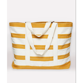 Colleen Clines Stripe Canvas Tote Bag Mustard