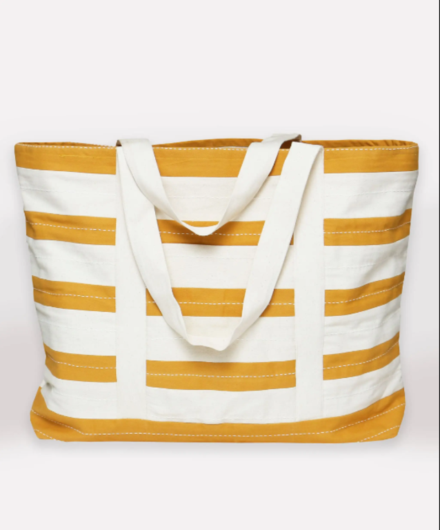 Colleen Clines Stripe Canvas Tote Bag Mustard