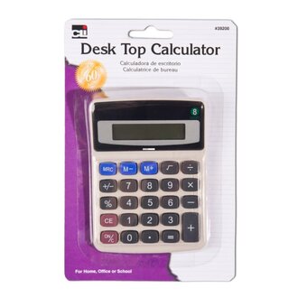 Charles Leonard Desktop Calculator, Battery and Solar Powered with Tilted 8 Digit Display, Gray