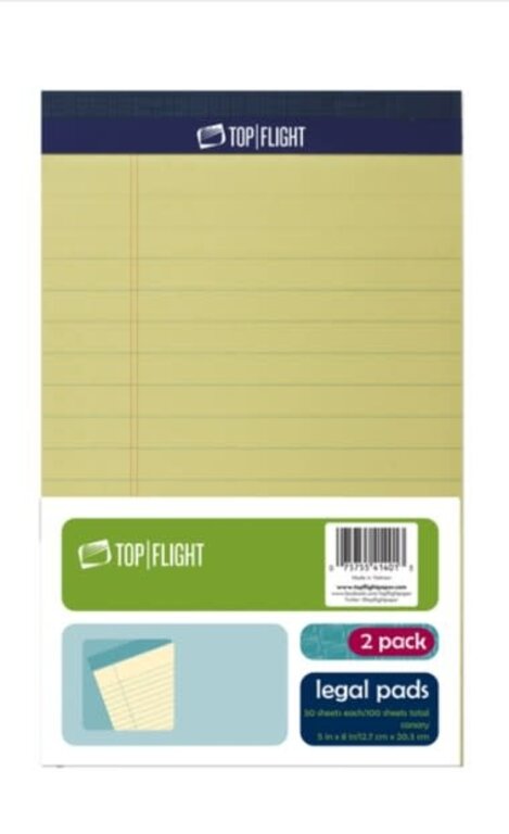 Top Flight Top Flight Legal Pads, Canary, 100 Sheets, 2 Pack