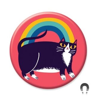 Badge Bomb Pride Big Magnet 2.25" Rainbow Tuxedo  Cat