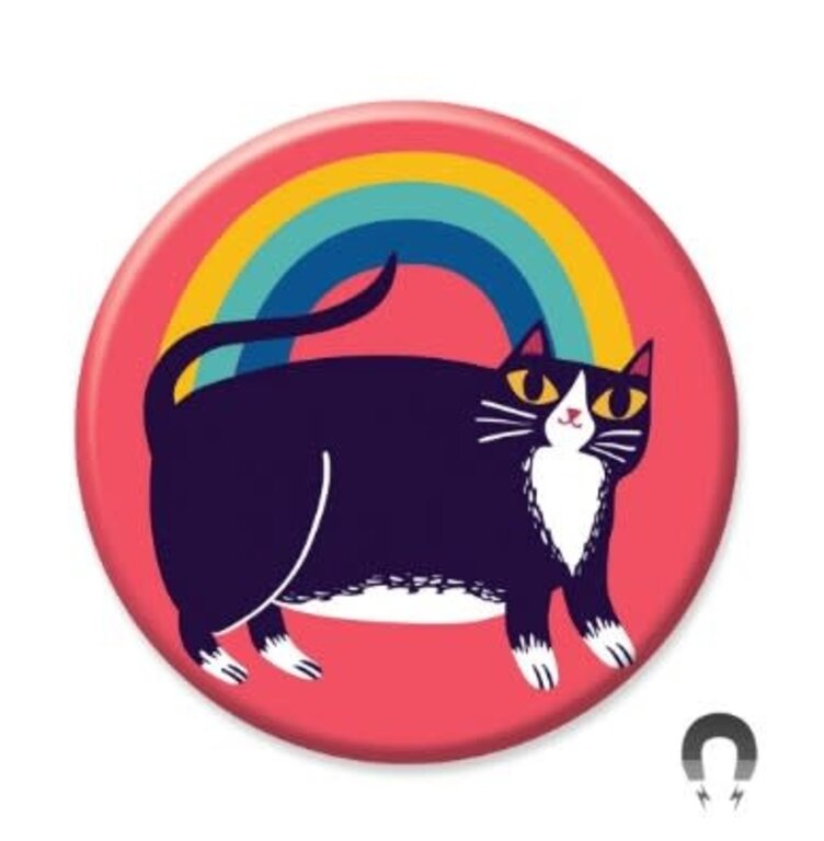 Badge Bomb Pride Big Magnet 2.25" Rainbow Tuxedo  Cat