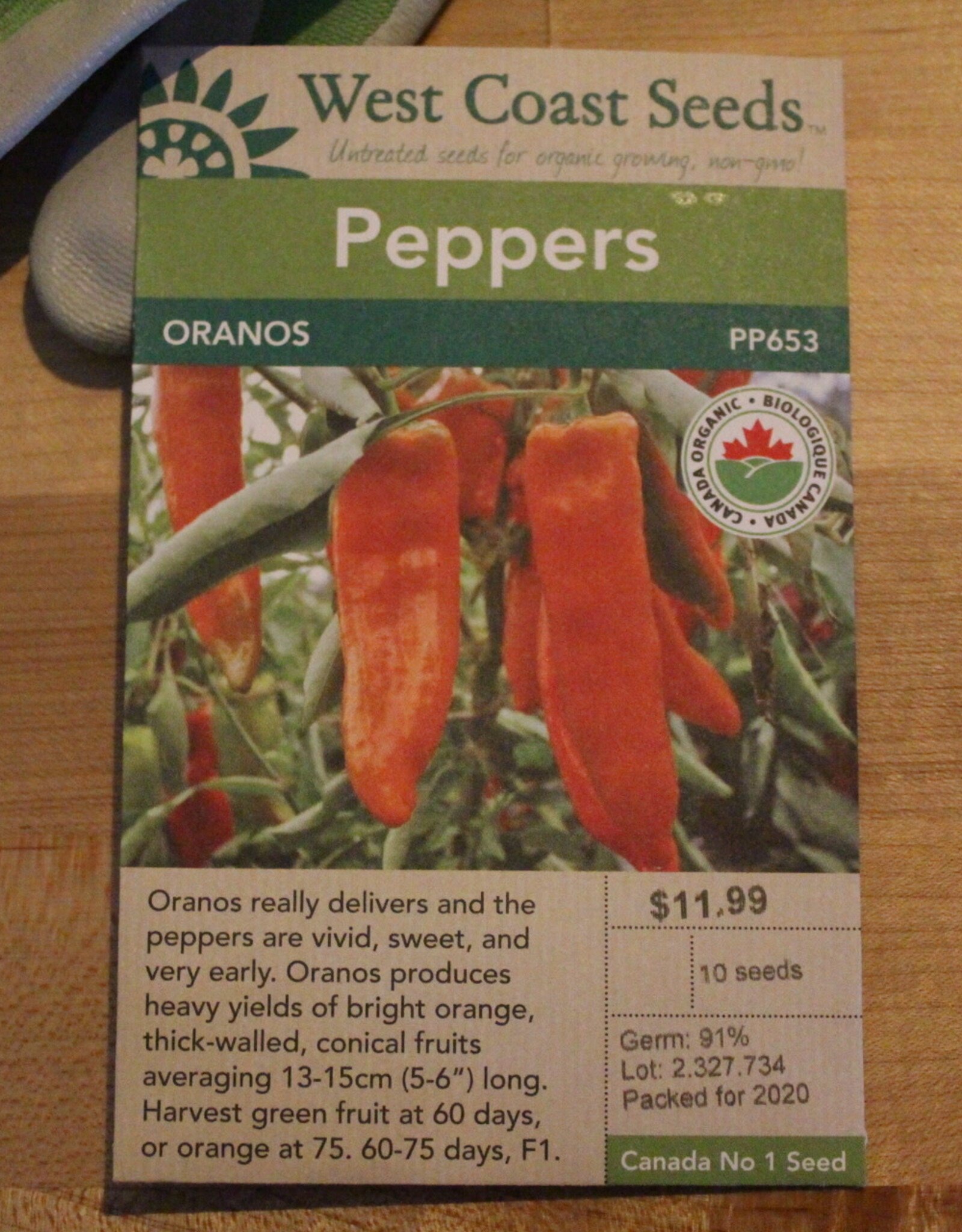 West Coast Seeds Peppers Oranos F1 Organic Certified (10 Seeds)