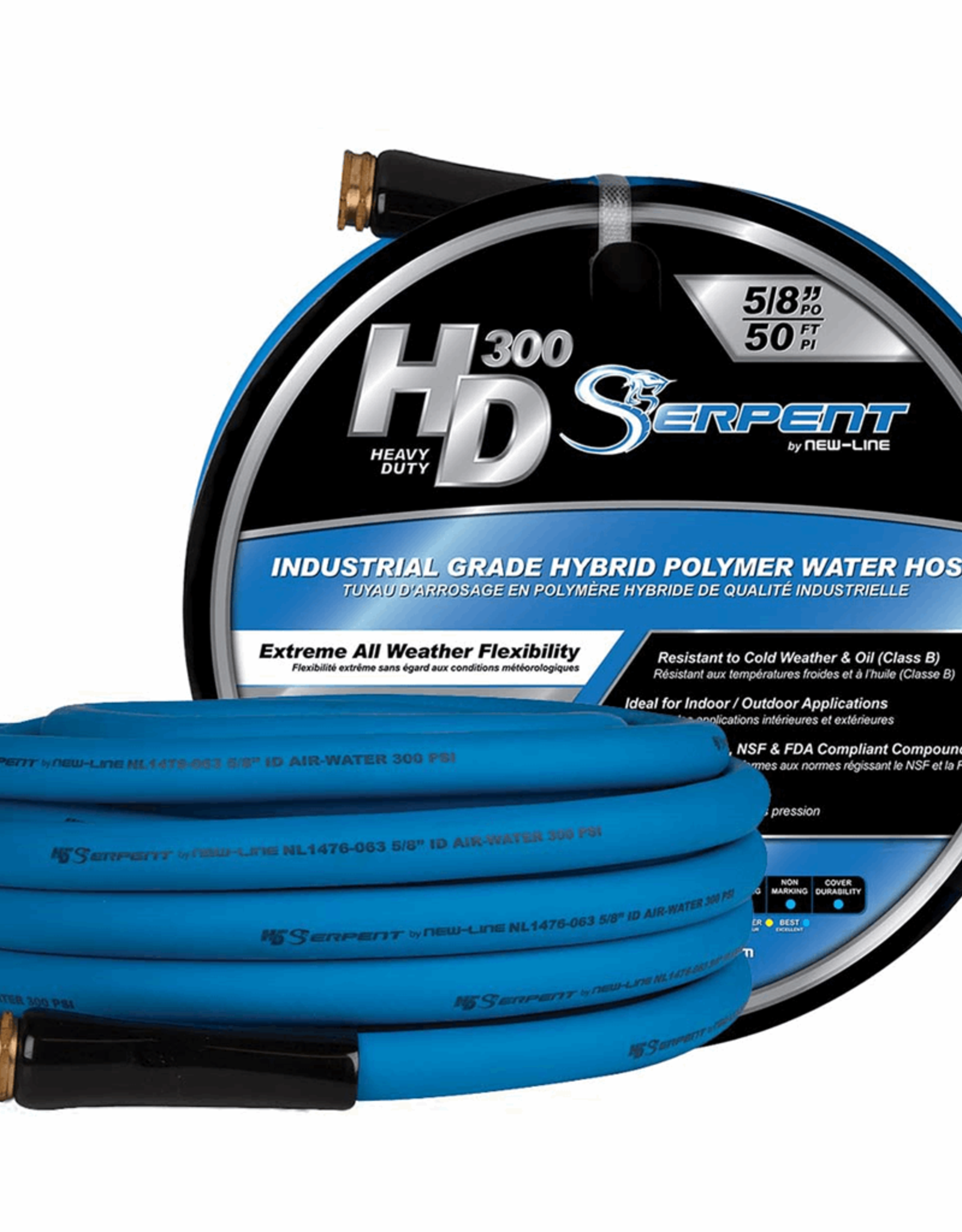1/2 x 100 ft. Blue HD300 Serpent Garden Hose 300PSI with MxF GHT