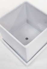 White Gloss Cube w/ Saucer 6.75 inch