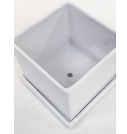 White Gloss Cube w/ Saucer 6.75 inch