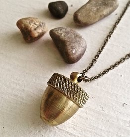 "Cache" Brass Acorn Canister Pendant Necklace