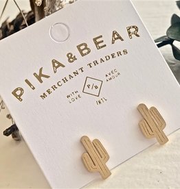 "High Noon" Saguaro Cactus Stud Earrings in Gold