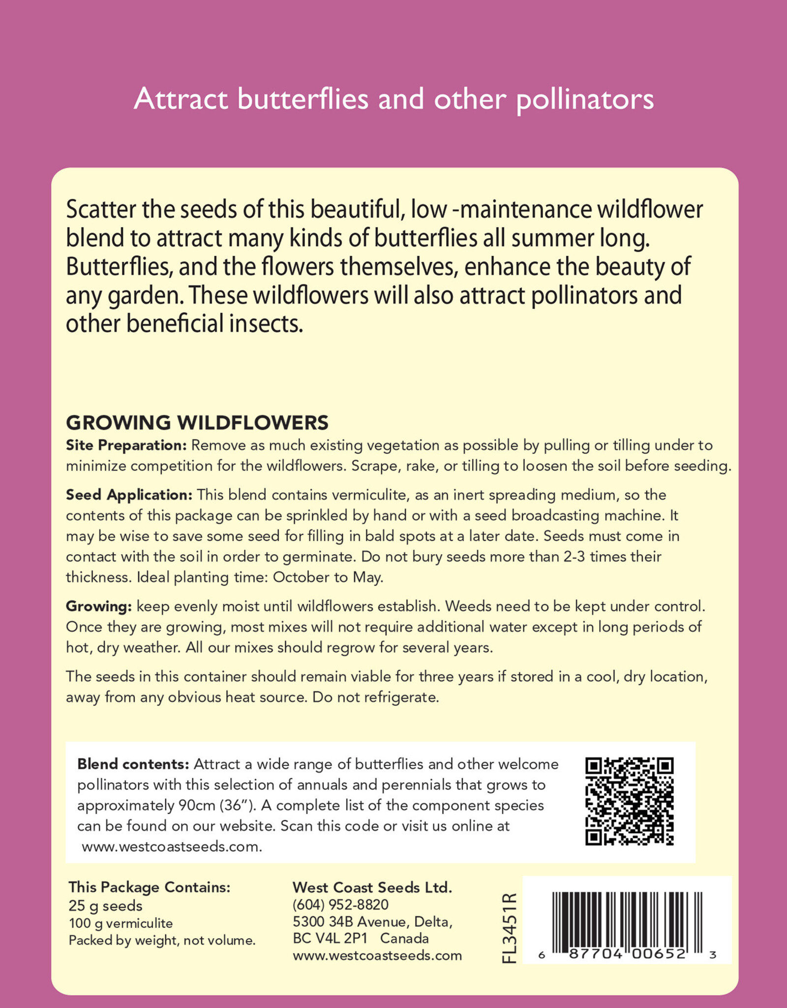 West Coast Seeds Wildflowers - Butterfly Blend - Sprinkle Bag