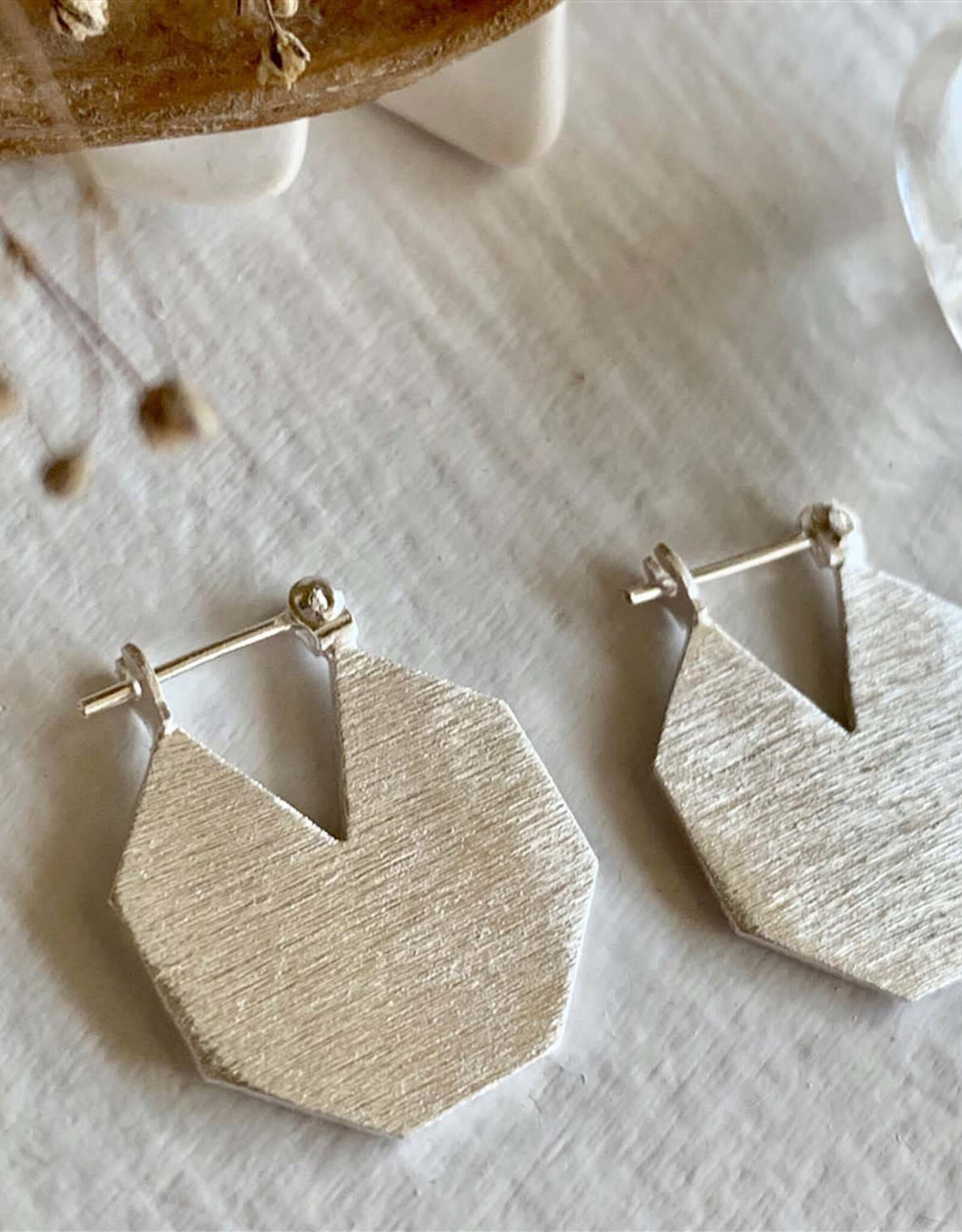 Taloke Sterling Silver Hexagon Earrings