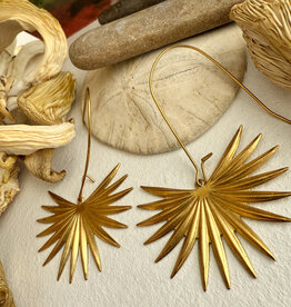Livistona Raw Brass Palm Frond Drop Earrings