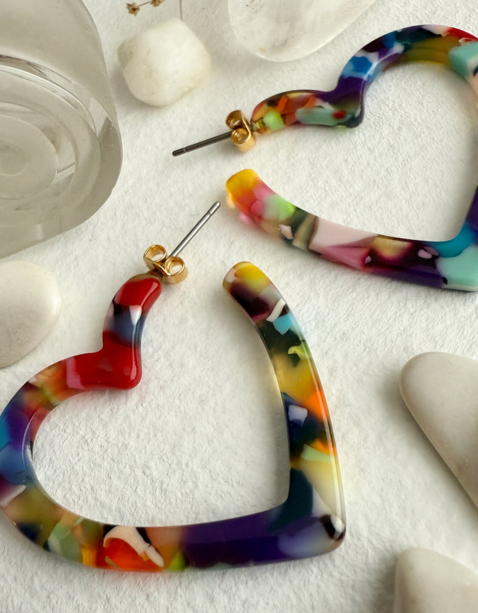Wilson Acetate Heart Hoop Earrings in Multi-Colour