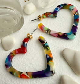 Wilson Acetate Heart Hoop Earrings in Multi-Colour