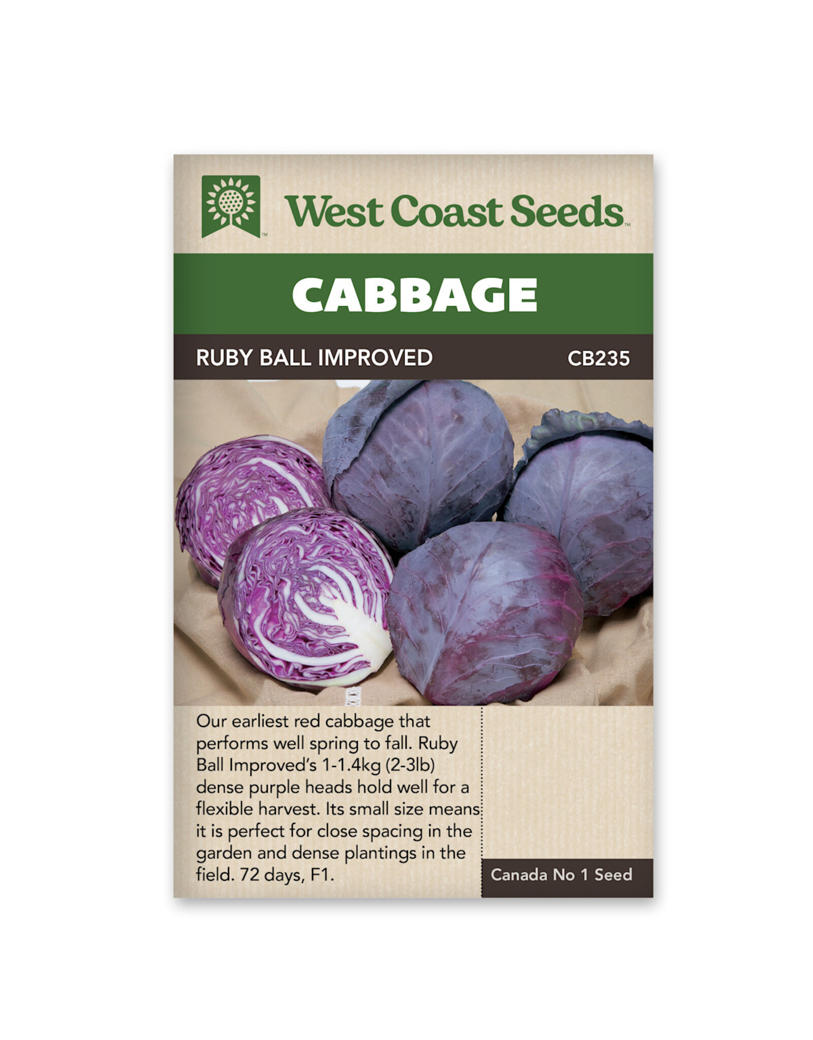 West Coast Seeds Cabbage - Ruby Ball Improved F1