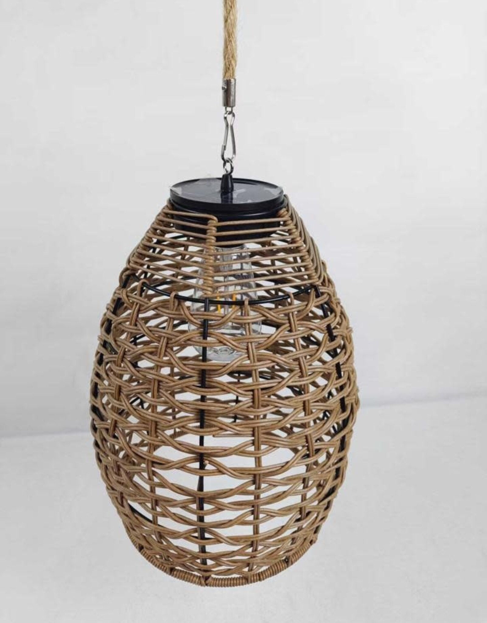 Long Hanging Solar Lantern Made From Plastic Rattan