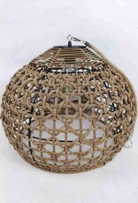 Round Hanging Solar Lantern Made From Plastic Rattan, Iron & Rope