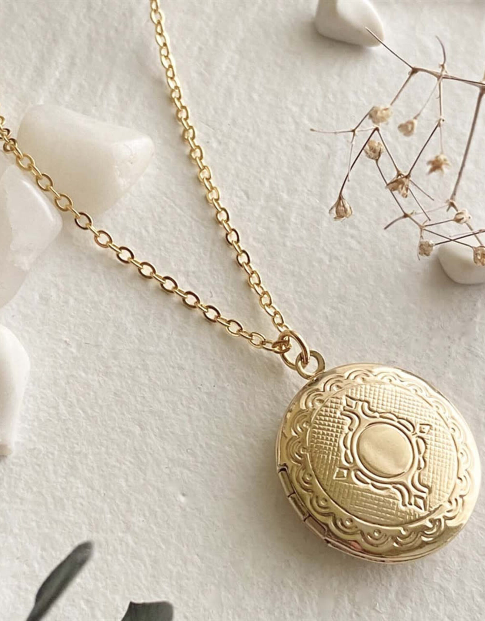 Adelaide Ornate Round Locket Necklace in Gold