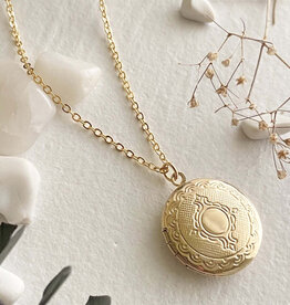 Adelaide Ornate Round Locket Necklace in Gold