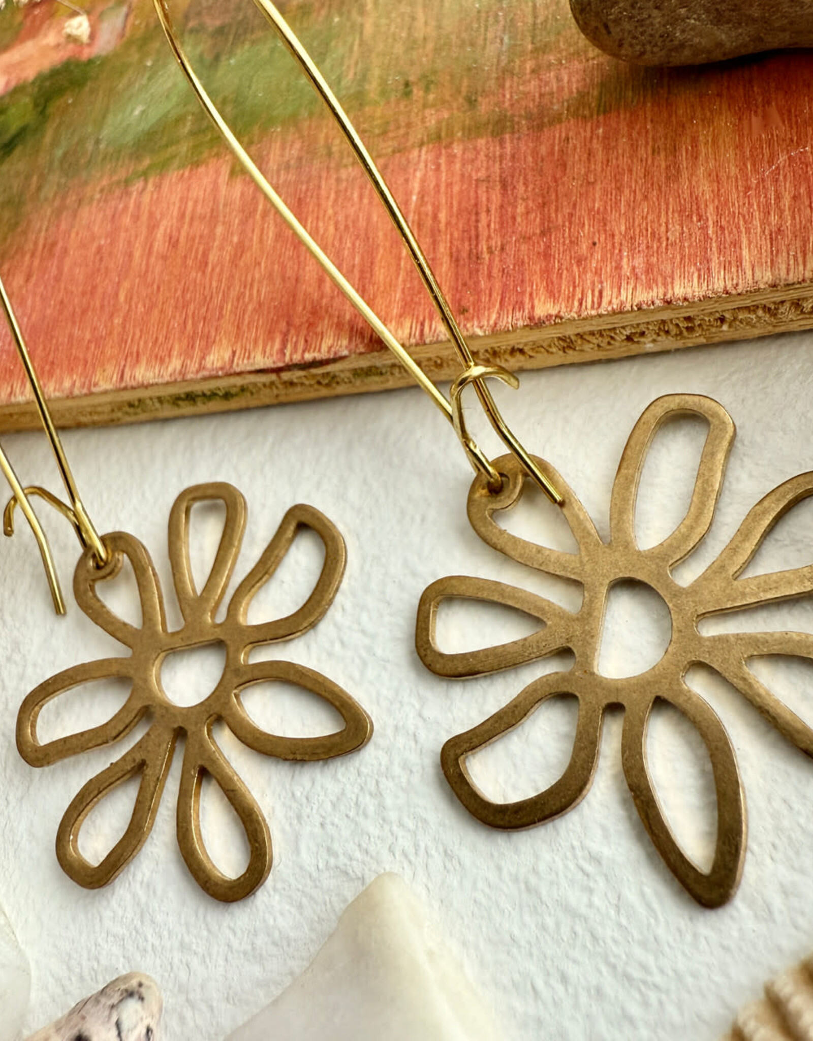 Bouquet Raw Brass Flower Drop Earrings