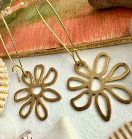 Bouquet Raw Brass Flower Drop Earrings