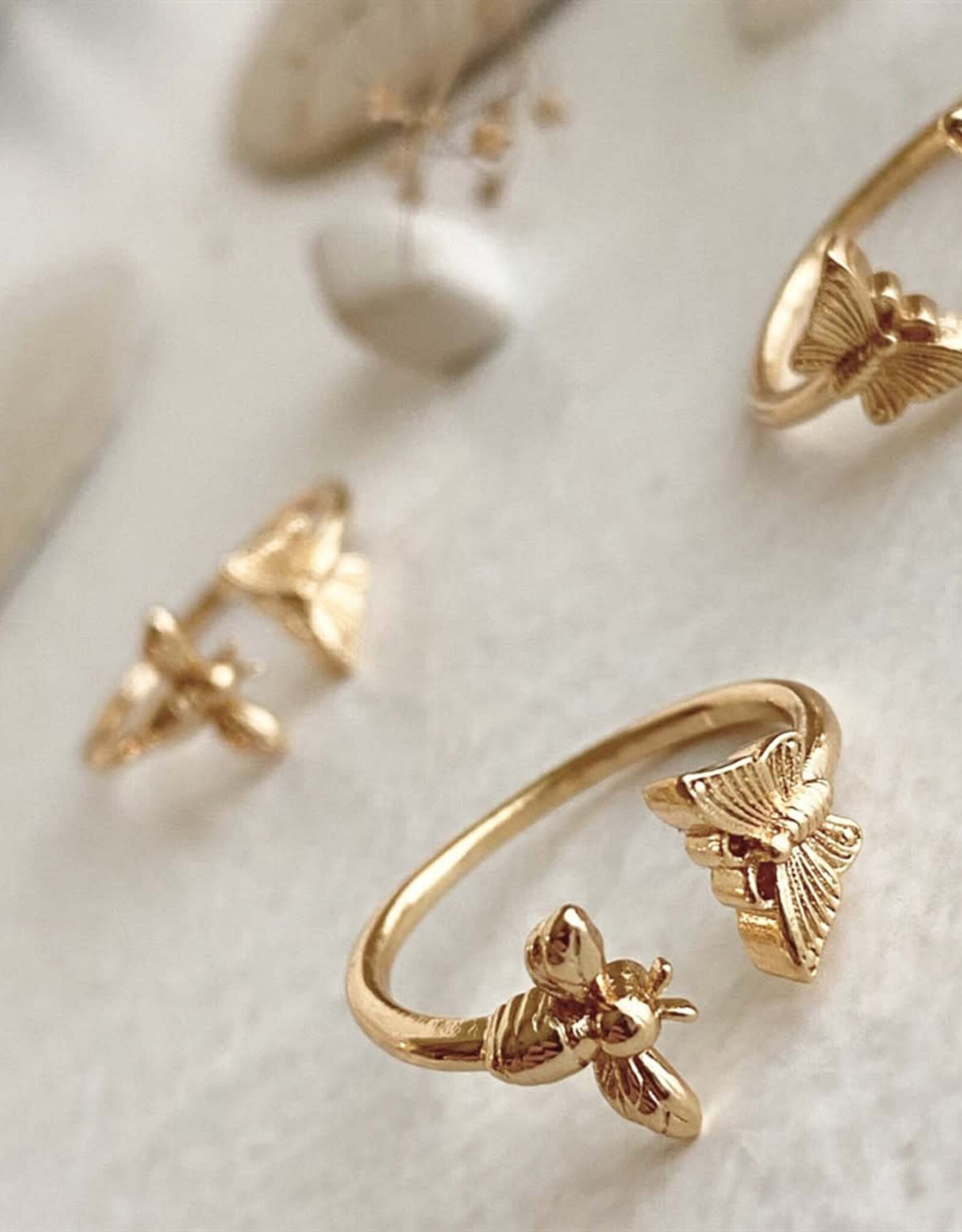 Buddie Adjustable Butterfly & Bee Ring