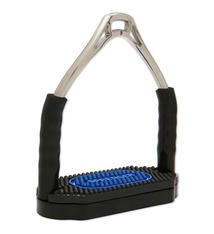 Herm Sprenger HERM SPRENGER BOW BALANCE STIRRUPS, ST.ST. WITH BLACK/BLUE PAD 4.3/4"
