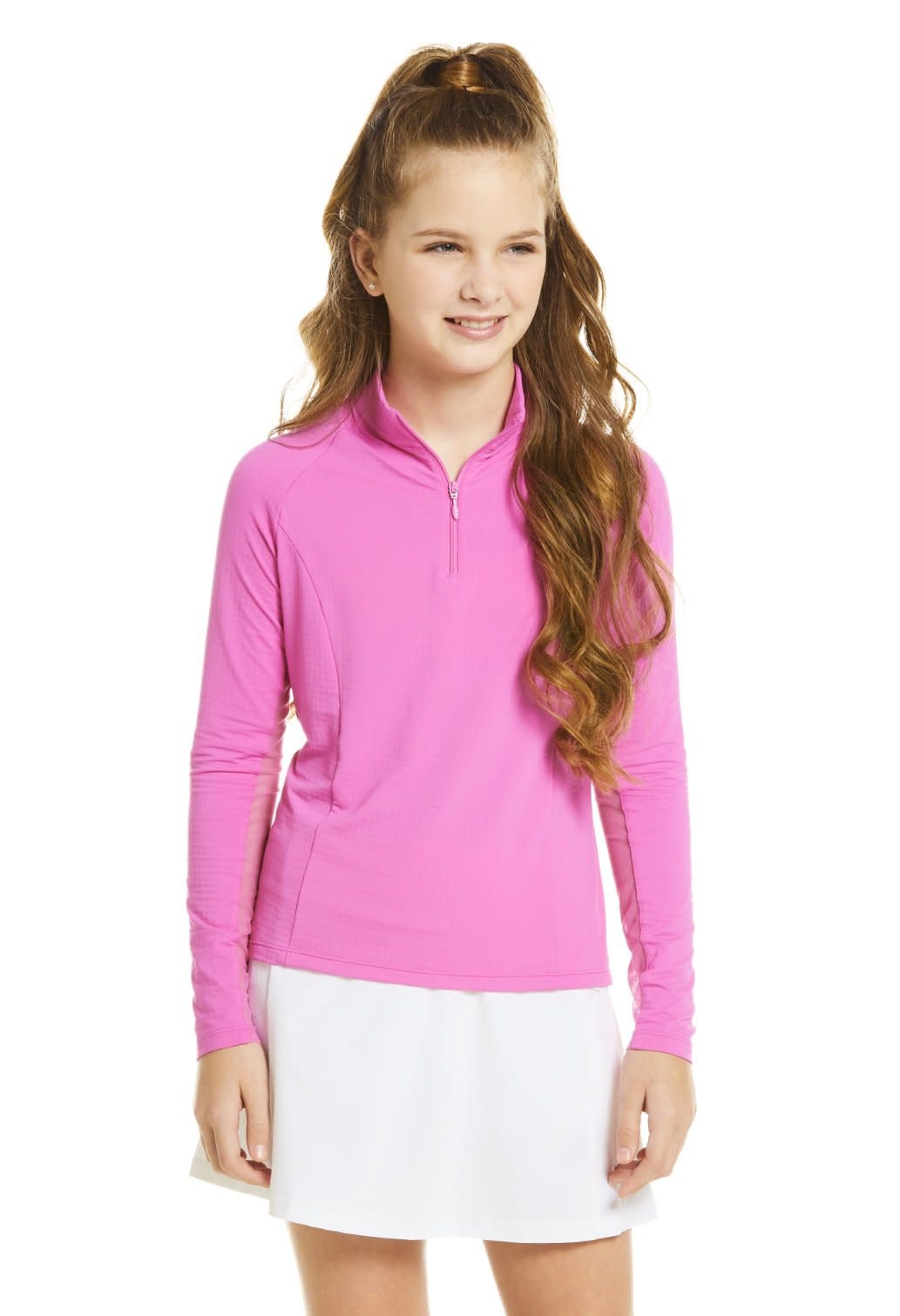 Ibkul IBKUL Solid Long Sleeve Mock Neck Top, Hot Pink