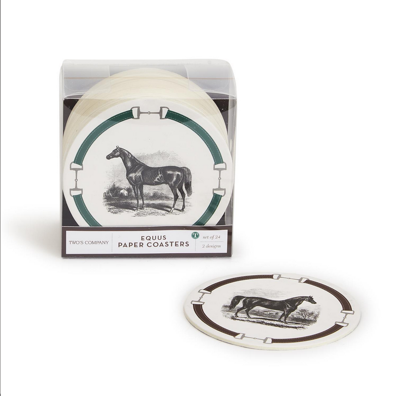 Two's Company Equus Set of 24 Heavyweight Paper Coasters in Gift Box Includes 2 Designs / Colors - Paper