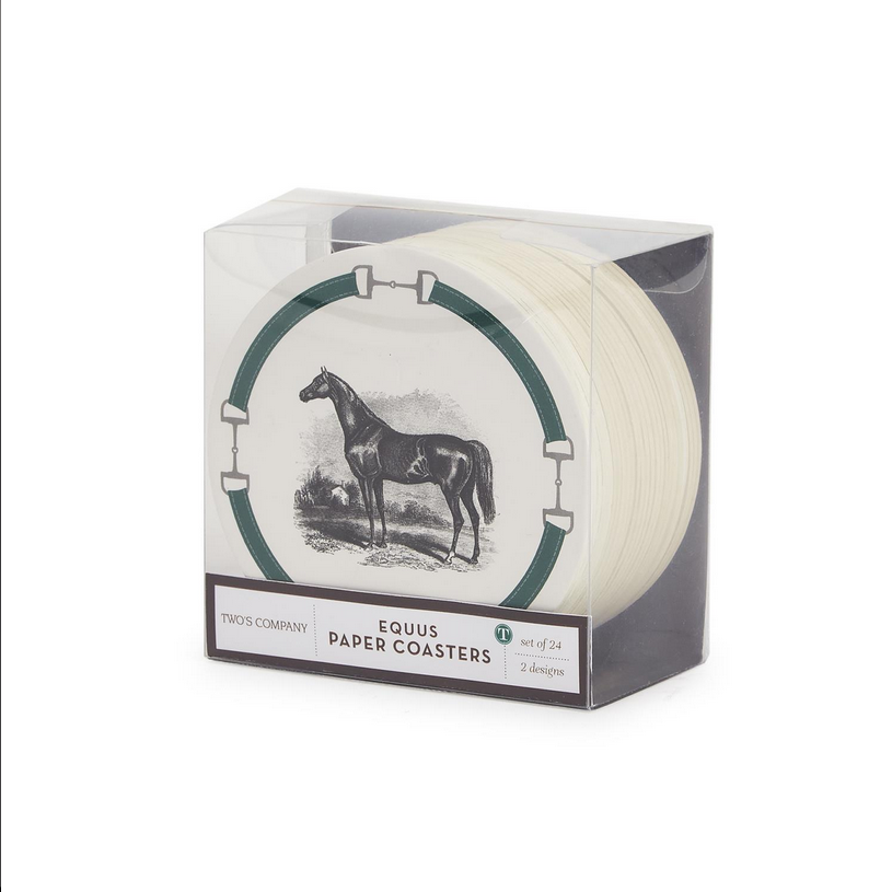 Two's Company Equus Set of 24 Heavyweight Paper Coasters in Gift Box Includes 2 Designs / Colors - Paper