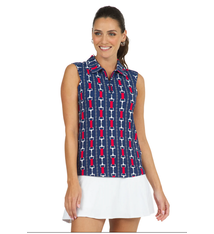 Ibkul IBKUL Sleeveless Zip Polo Vic, Navy / Red