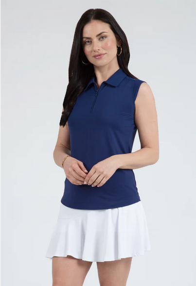 Ibkul IBKUL Solid Sleeveless Polo, Navy