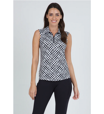 Ibkul IBKUL Gingham Check Print Sleeveless Polo