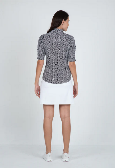 Ibkul IBKUL Leslie Print Ruched Elbow Length Sleeve Top, Black/White