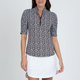 Ibkul IBKUL Leslie Print Ruched Elbow Length Sleeve Top, Black/White