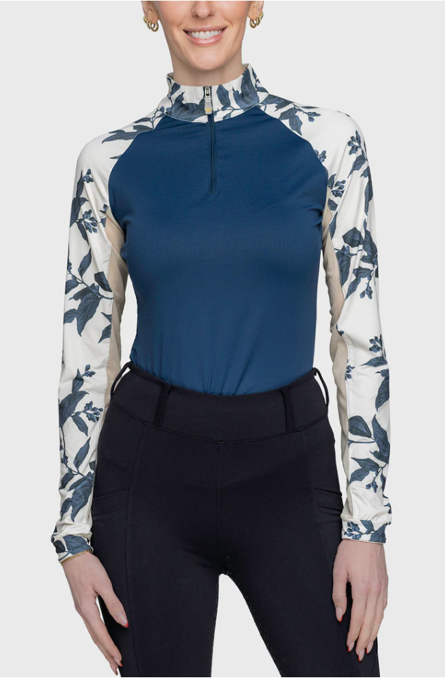 Kastel Kastel Long Sleeve Raglan Indigo Lithograph Leaf 1/4 Zip