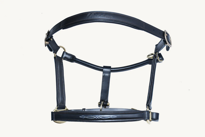 Bridleberry 3 Full Grain Hunter Style Leather Halter w/Top Stitched Design