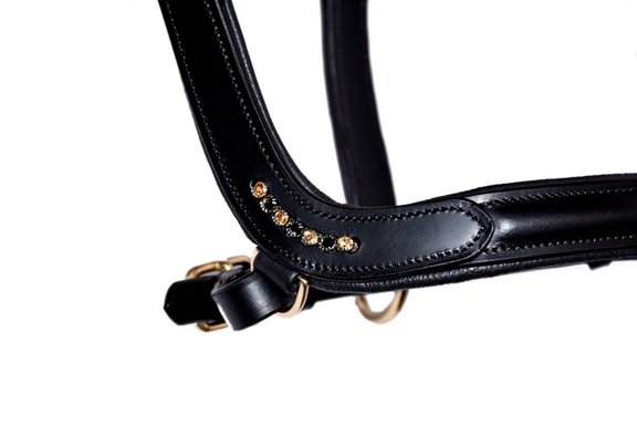 Bridleberry # 5 -Leather Show Halter w/row of Gems at the Curve of the Nose Band, Designed for a Clip Lead