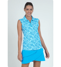 Ibkul IBKUL Gingham Check Sleeveless Zip Polo, Turq/White