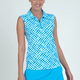 Ibkul IBKUL Gingham Check Sleeveless Zip Polo, Turq/White