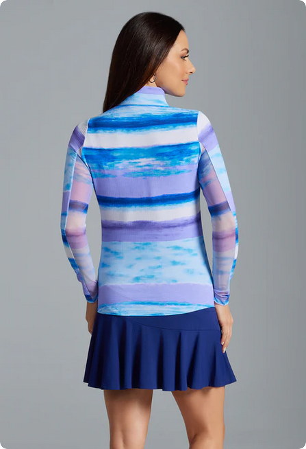Ibkul IBKUL Amy Long Sleeve Zip Mock Neck, Peri / Lavender